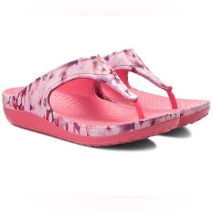 Crocs Sloane Soft Floral Flip Flops Pink Womens Size 5